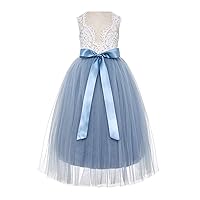 ekidsbridal Scalloped Lace Back Flower Girl Dress Daily Gown Birthday Party Holiday 207R