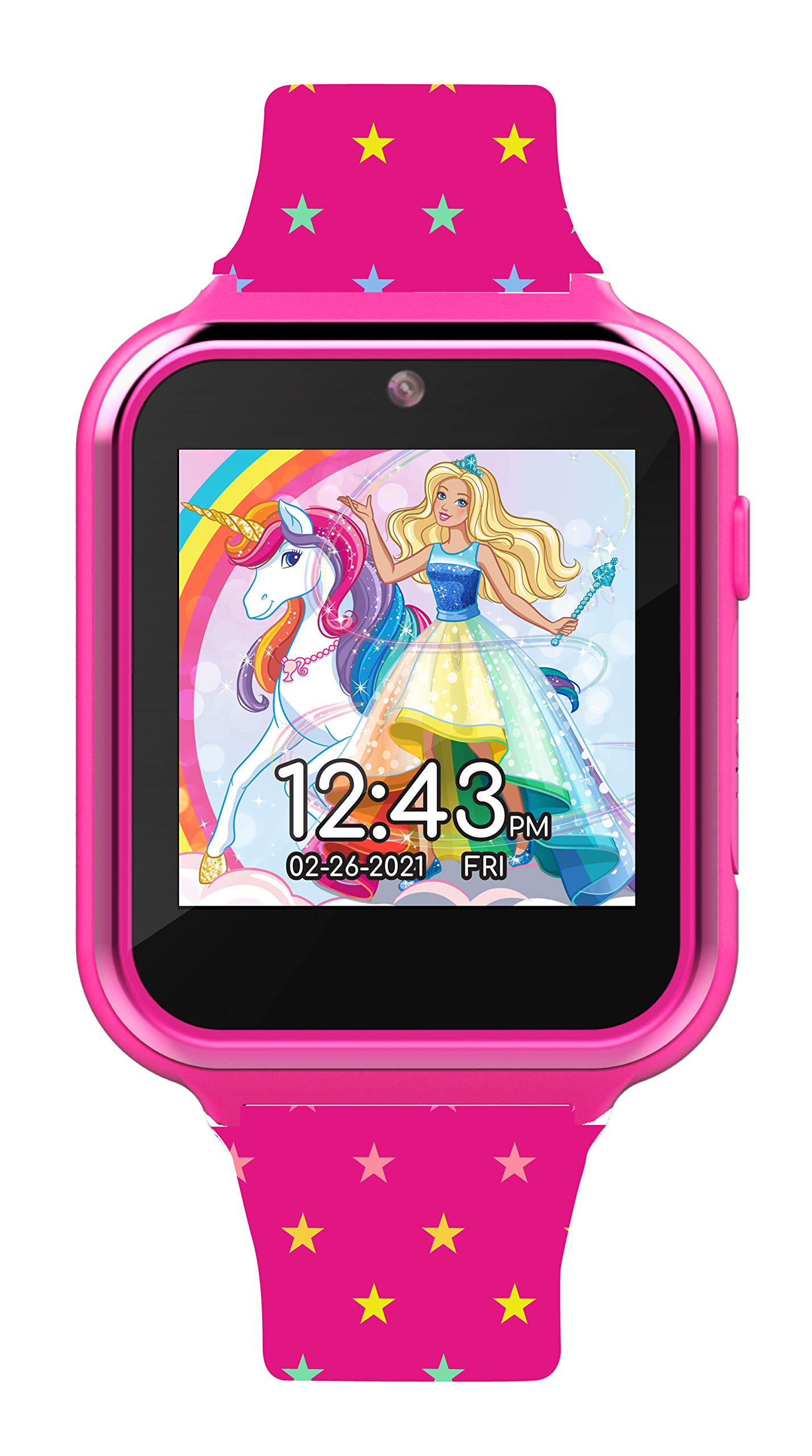 Accutime Kids Mattel Barbie Pink Educational Learning Touchscreen Smart Watch Toy for Girls, Boys, Toddlers - Selfie Cam, Learning Games, Alarm, Calculator, Pedometer & More (Model: BDT4069AZ), 40mm