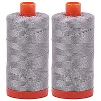 2-Pack - Aurifil 50WT - Stainless Steel (2620) Solid - Mako Cotton Thread - 1422 Yards Each2