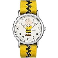 Timex Unisex TW2R41100 Weekender 38mm Peanuts Charlie Brown Nylon Slip-Thru Strap Watch