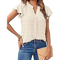 MEROKEETY Women 2024 Summer V Neck Ruffle Short Sleeve Blouse Swiss Dot Flowy Shirt Tunic Top