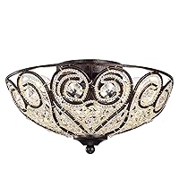 Warehouse of Tiffany CM069RB/3 Ceslee 3-Light Rustic Bronze Flushmount Ceiling Lamp with Heart Scroll Crystal Shade Flush Mount, Brown