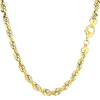 Jewelry Affairs 14k Yellow Solid Gold Diamond Cut Rope Chain Necklace, 5.0mm