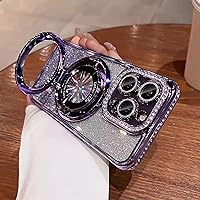 Magnetic Stand for iPhone 15 Pro Max Case, [Compatible with Magsafe][Built-in Camera Lens Protector] Glitter Bling Card & Soft TPU Diamonds Bumper Protection Cover for Women Girls 6.7
