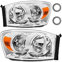 Anti-fogging Headlight Assembly Fit For 06 07 08 2006 2007 2008 Dodge Ram 1500, 06 07 08 09 2006 2007 2008 2009 Ram 2500/3500 Driver And Passenger Side (Chrome Housing Amber Reflector)