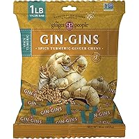 GIN GINS Spicy Turmeric Chewy Ginger Candy by The Ginger People – Anti-Nausea and Digestion Aid, Individually Wrapped Healthy Candy - Spicy Turmeric and Ginger Flavor, Large 1 lb Bag (16oz) - Pack of 1