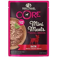 Wellness CORE Natural Grain Free Small Breed Mini Meals Wet Dog Food, Pate Beef & Chicken Dinner, 3-Ounce Pouch (Pack of 12)