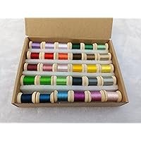Silk Thread Set of 30 Spools Chinese Non-Twisted Natural Pure 100% Mulberry Silk for Handmade DIY Embroidery 30 Colors on Wood Spools Multiple Colors Mixed Colors