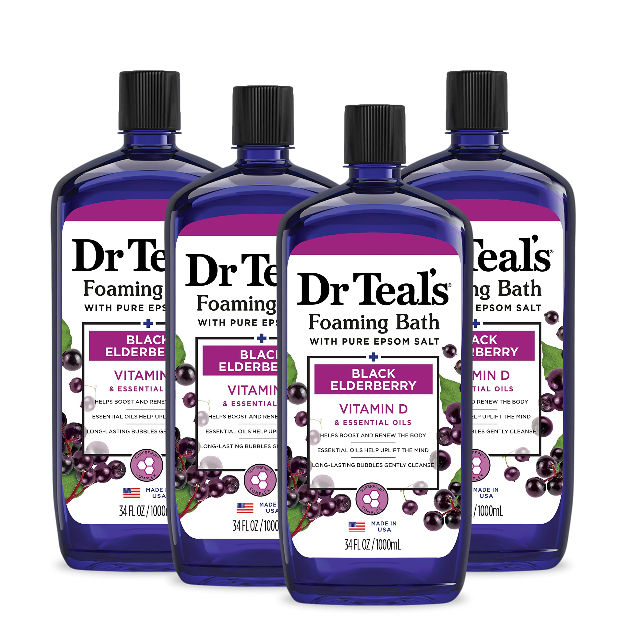 Dr Teal's Foaming Bath with Pure Epsom Salt, Black Elderberry with Vitamin D, 34 fl oz & Pure Epsom Salt Soak, Black Elderberry with Vitamin D, 3 lbs