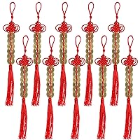 10 Pieces Chinese Knot Red String Feng Shui Charm Vintage I-Ching Lucky Coin 2024 New Year Decorations Car Hanging Decoration Chinese Amulet for Family and Friends for Health Wealth (6 Coins)