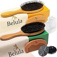 Belula His and Hers 100% Boar Bristle Hair Brush Set. Soft Natural Bristles Thick, Long or Curly Hair, Thin, Normal and Short Hair. Restore Hair's Shine and Health.