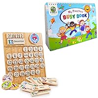 Panda Brothers Set of 2 Toys: Busy Book & Wooden Calendar. Montessori Toys for Kids, Wooden Toys, Sensory Toys for 3 4 5 Year Old, Busy Board, Preschool Classroom STEM Toy for boy