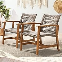 Liberte 500lbs Capacity Acacia Outdoor Club Chairs Set of 2, FSC Teak Finish Patio Furniture Sets with Upgraded 2000Hours UV Resistant, Wood Wicker_Dynamic Gray