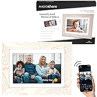 10” WiFi Digital Photo Frame | Send Photo or Video from Phone to Digital Picture Frame with Free PhotoShare Frame v2 app | End-to-End Encryption | Quick Easy Setup | White Wash