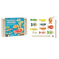 Petit Collage Fishing Around Wooden Game – Cute Kids Fishing Game for Ages 3+, Ideal for 2-4 Players – Fun Learning Game Promotes Color Recognition and Hand-Eye Coordination