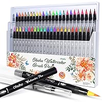 Professional Watercolor Brush Markers Pen 48 Colors of Ohuhu, Water Based Drawing Marker Brushes W/A Blending Aqua Pen, Water Soluble for Adult Coloring Books Comic Calligraphy (50) (50)
