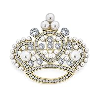 Vintage Style Bridal Large Statement Fashion Crystal Leaf Flower White Simulated Pearl Wedding Regal Queen Princess Royal Crown Brooch Pin For Women Silver Gold Tone Rhodium Plated Brass