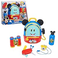 Disney Junior Mickey Mouse Funhouse Adventures Backpack, 5 Piece Pretend Play Set with Lights and Sounds Accessories, Officially Licensed Kids Toys for Ages 3 Up by Just Play