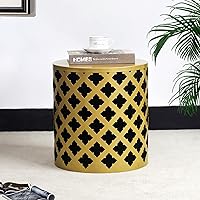 Homebeez Metal Accent Table, Decorative Round End Table Nightstand, Collage Cloth Coffee Side Table, Little Square