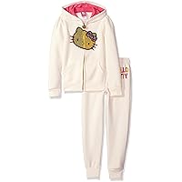 Little Girls' 2 Piece Hooded Fleece Active Clothing Set, White Hoodie Outfit, Clothes for Little Girls