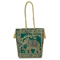 Handicraft Bazarr Attractive Hand Bag for Girls Vintage Brocade Silk Shoulder Purse Traditional Hand Held Studded Wallet Light Weight Satchel Hand Bag
