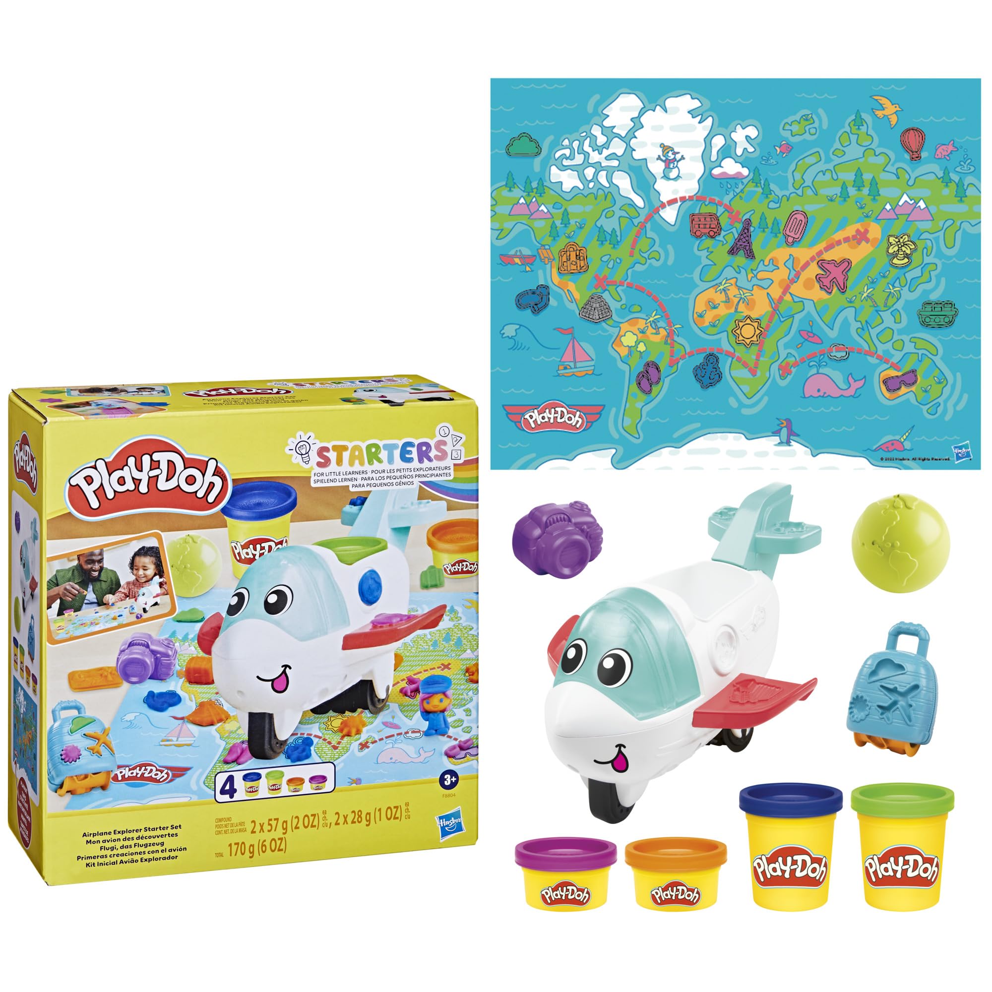 Play-Doh Airplane Explorer Starter Set, Preschool Toys for 3 Year Old Girls & Boys & Up with Jet, World Map Playmat, 3 Accessories, & 4 Modeling Compound Colors
