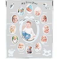 tiny ideas My First Year Picture Frame, Baby's First Twelve Months Photo Collage and Gender Neutral Keepsake, Ideal for Baby Shower, New Mom Gift and Nursery Decor, Silver Frame