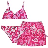 Happy Cherry Girls 3 Piece Bikini Swimsuit Floral Print Cute Girls V Neck Bathing Suit Swimwear with Drawstring Skirt