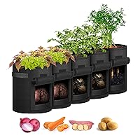 HealSmart 5-Pack 7-Gallon Potato Grow Bags Planter Pots with Handle, Access Flap and Visual Window, Easy to Harvest, Thickened Non-Woven Aeration Fabric Container for Tomato, Carrot, Fruits