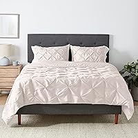 Amazon Basics All-Season Down-Alternative 3 Piece Comforter Bedding Set, Full/Queen, Cream, Pinch Pleat With Piped Edges
