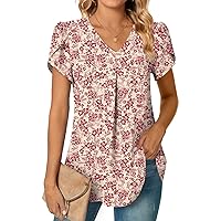 Anyally Women's Plus Size Summer Dressy Chiffon Blouses Short Sleeve V Neck Tunic Tops for Leggings Casual T-Shirts