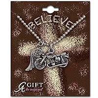 Cathedral Art Silver (Abbey & CA Gift) Believe Motorcycle Angel Wing Pendant Necklace, 18”, One Size