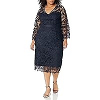 City Chic Women's Plus Size Fitted Midi Dress with Lace Overlay
