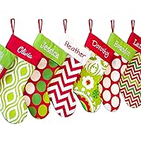 Personalized 19” Christmas Stocking Red, Lime, White & Green Patterns.1 Custom Stocking with Name or Blank