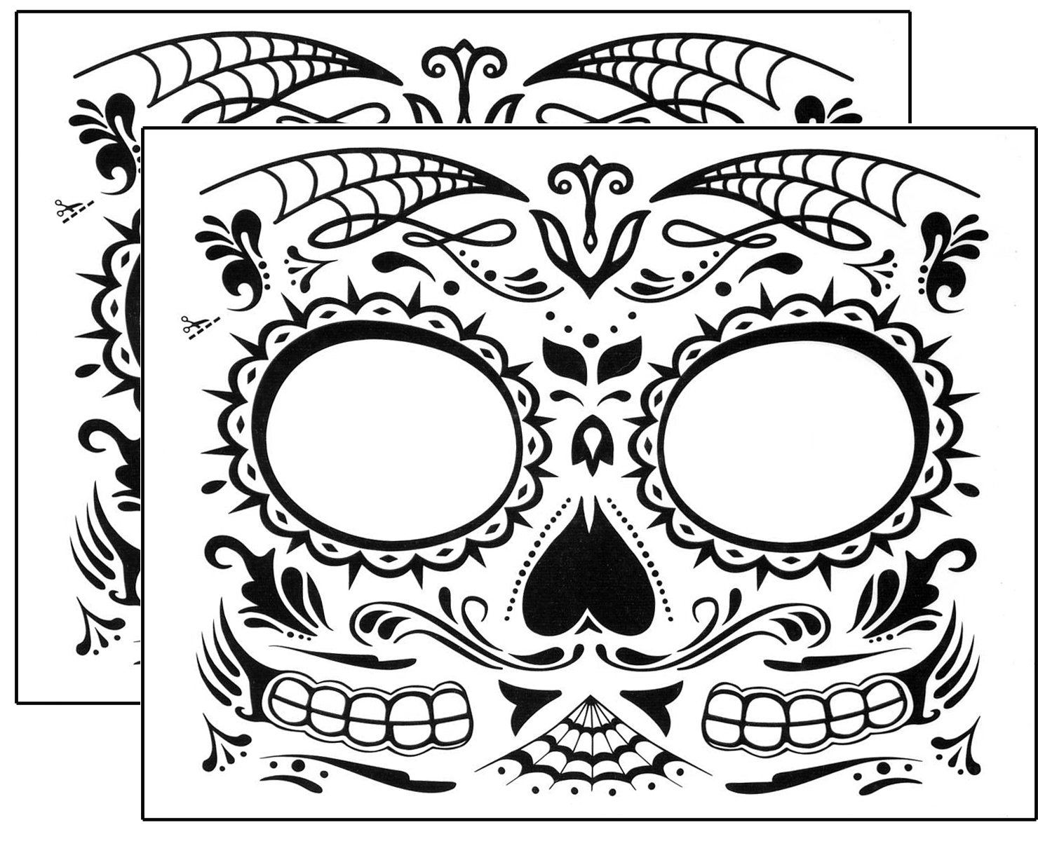 Black Web Sugar Skull Day of the Dead Temporary Face Tattoo Kit: Men or Women - 2 Kits