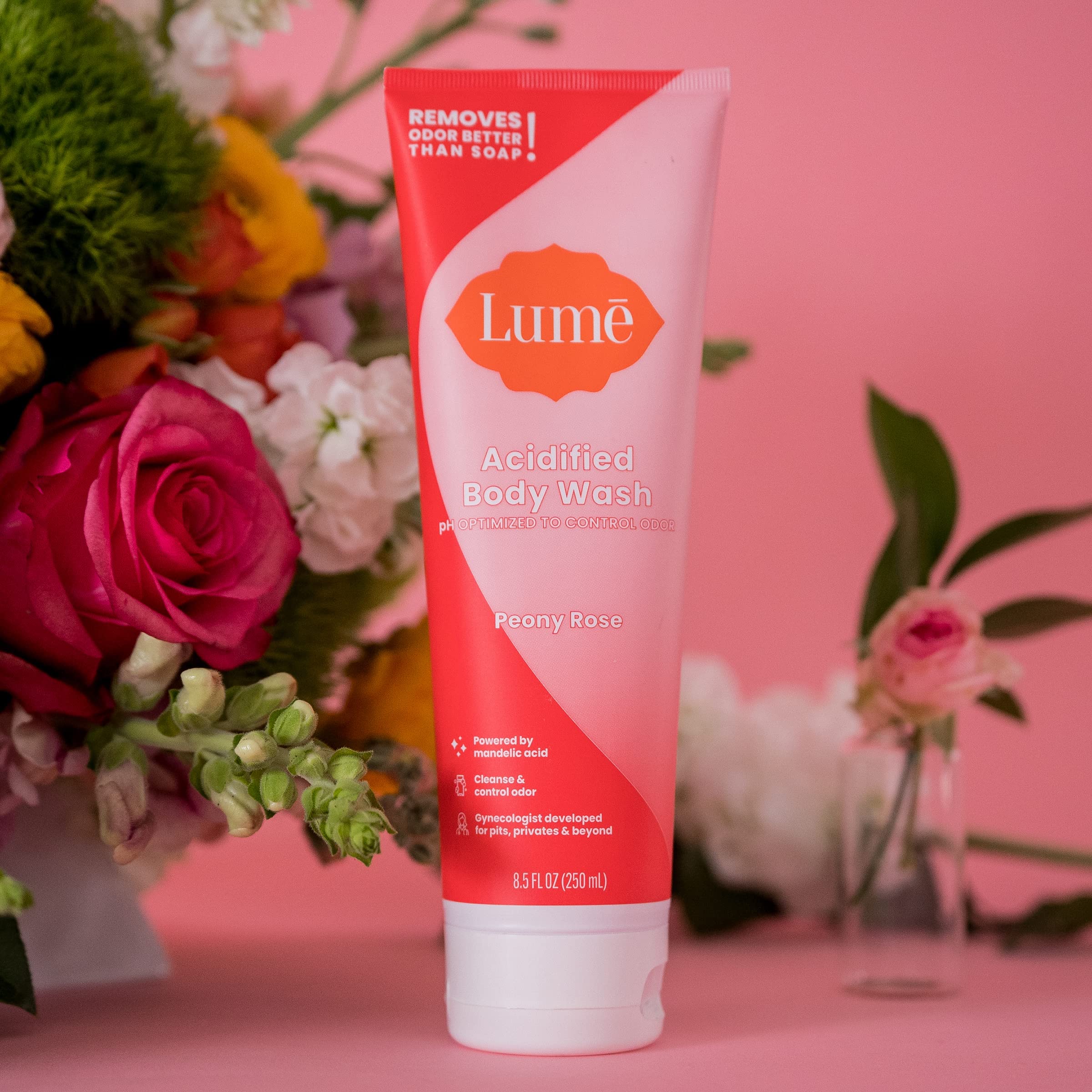 Lume Acidified Body Wash - 24 Hour Odor Control - Removes Odor Better than Soap - Moisturizing Formula - SLS Free, Paraben Free - Safe For Sensitive Skin - 8.5 ounce (Peony Rose)