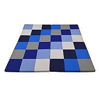 FDP Softscape Space Saver 4-Section Folding Activity Mat for Infants and Toddlers, Tummy Time for Babies, Soft Foam Colorful Play - Navy/Powder Blue