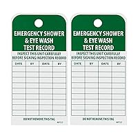 NMC RPT37 EMERGENCY SHOWER & EYE WASH TEST RECORD Tag - [Pack of 25] 3 in. x 6 in. 2 Side Vinyl Inspection Tag with White/Green Text on Green/White Base