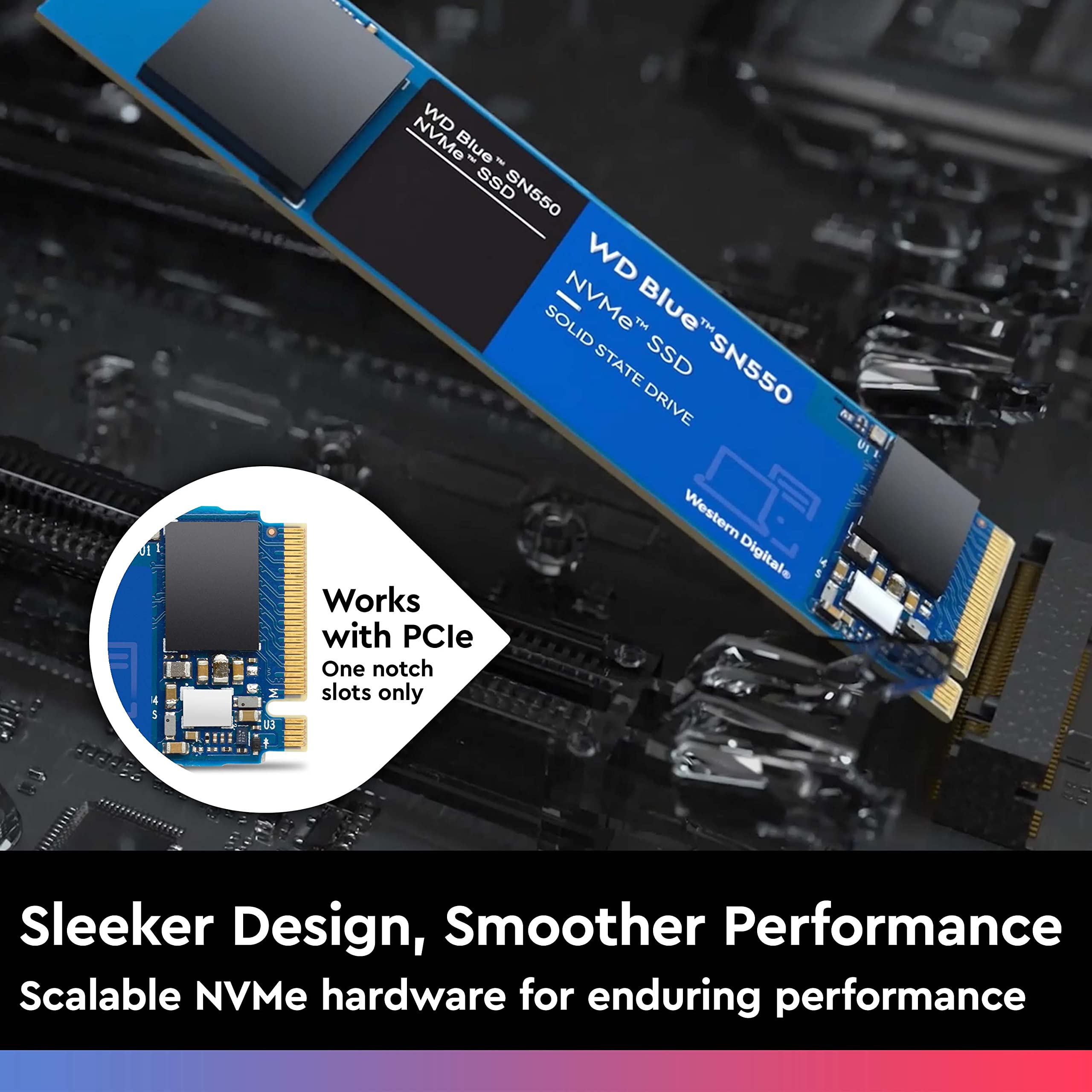 Western Digital 1TB WD Blue SN550 NVMe Internal SSD - Gen3 x4 PCIe 8Gb/s, M.2 2280, 3D NAND, Up to 2,400 MB/s - WDS100T2B0C, olid State Hard Drive