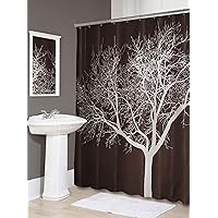 Splash Home Tree Design, Polyester Fabric Shower Curtain, Hotel Quality, for Bathroom Showers and Bathtubs, Washable Cloth Liner, 70 x 72 Inches- Brown/Chocolate