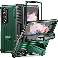 Phone Case Rugged Case Armor for Samsung Galaxy Z Fold 3 5G,Full-Wrap Heavy Duty Drop-Proof Flip Case Cover w/Built-in [Kickstand] [Screen Protector] [S Pen Holder] [Hinge Protection] phone protector
