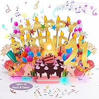 Vocavi 21ST Musical Pop-Up Birthday Card with Light & Blowable Candle, 3D Retro Greeting Card with Song 'HAPPY', Applause Cheers, 21st Birthday Decorations, Birthday Gifts for 21 Years Old Her Him