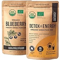 Organic Wild Blueberry Powder together with Detox and Energy Smoothie Mix. Ultimate Detoxification and Metabolism Boost Giving You More Energy Without Caffeine. Premium Quality and Organic Certified