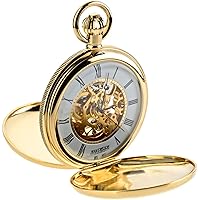 Skeleton Double Hunter Pocket Watch 17 Jewelled Mechanical Gold Plated Case