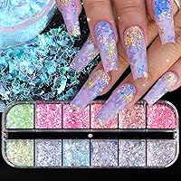 12 Colors Irregular Ice Nail Art Glitter Sequins 3D Holographic Glitter Mermaid Flakes Chameleon Nail Confetti Iridescent Nail Glitter Flakes Chunky Glitter for Nails Face Make-Up Beauty Decorations