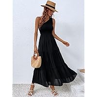 Dresses for Women - Solid Ruffle Hem One Shoulder Dress (Color : Black, Size : Small)