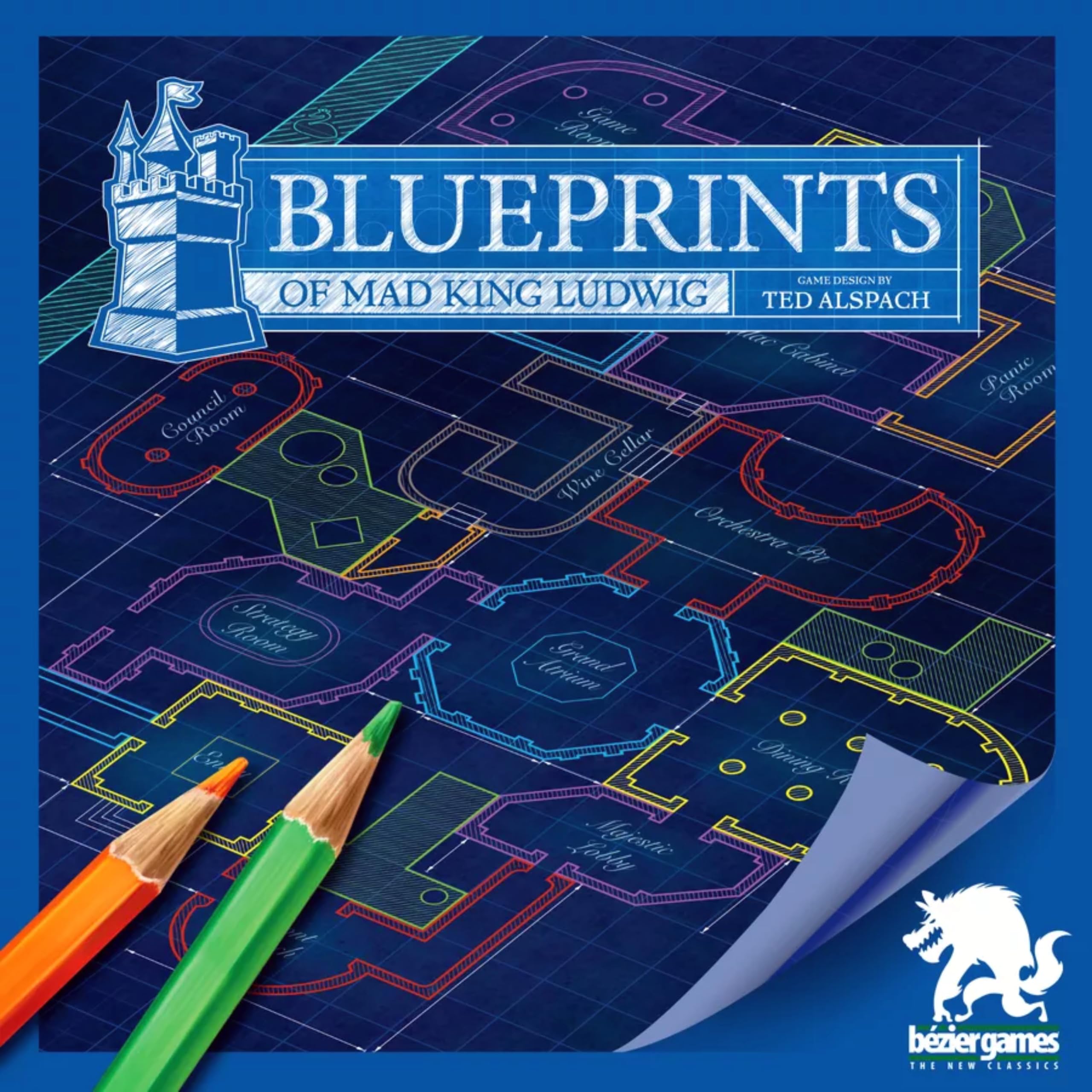 Blueprints of Mad King Ludwig - A Flip & Sketch Strategy Board Game by Bezier Games