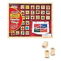 Wooden Stamp Set, Favorite Things - 26 Stamps, 4-Color Stamp Pad With Washable Ink For Art Projects For Kids Ages 4+