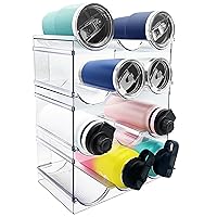 4 Pack Water Bottle Organizer, Stackable Kitchen Pantry Organization and Storage Shelf, Plastic Bottle Holder for Fridge Kitchen Cabinet Organizer and Storage, Tumbler Mug Cup Organizer