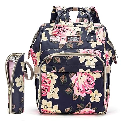Srotek Diaper Bag Backpack Floral Baby Bag Water-Resistant Baby Nappy Bag with Insulated Water Bottle Bag/Changing Pad for Women/Girls/Mum (Flower Pattern)